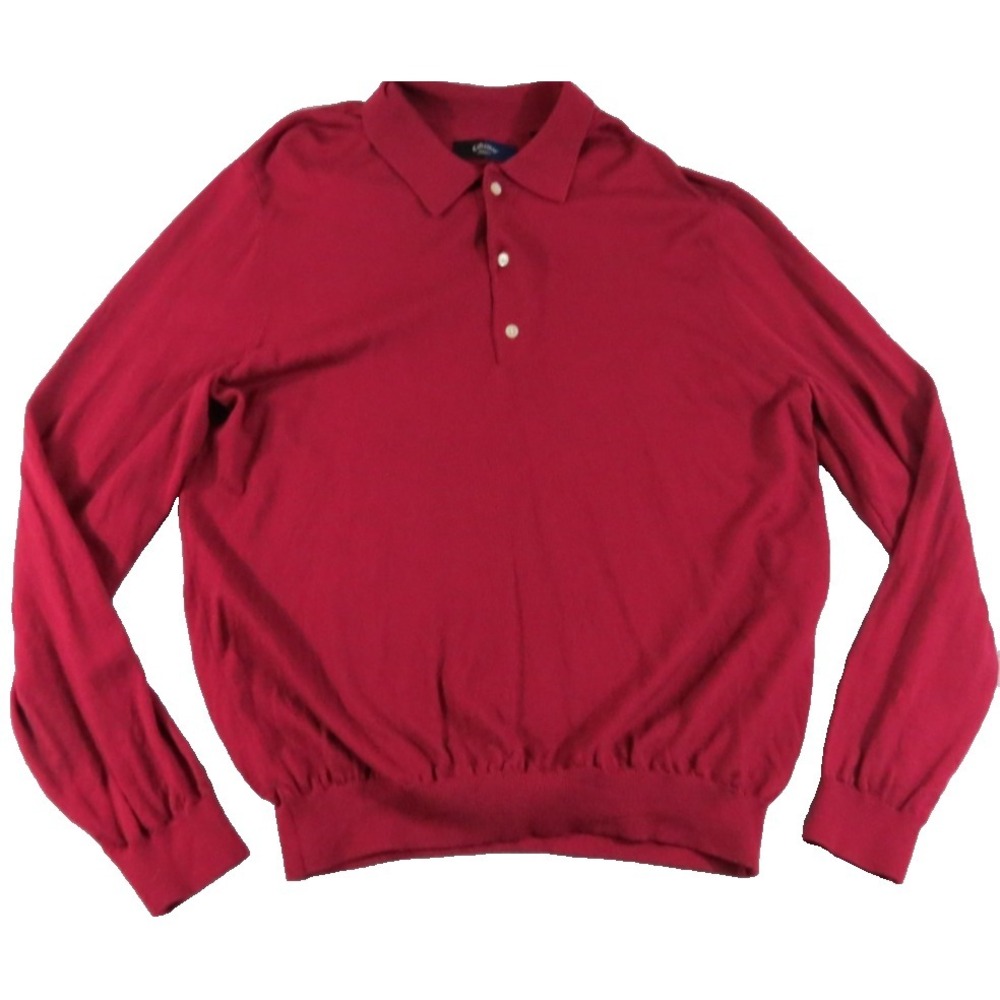 Callaway Sweater Women 2XL Red Knit Merino Wool Ribbed Hem & Cuff Henley Neck